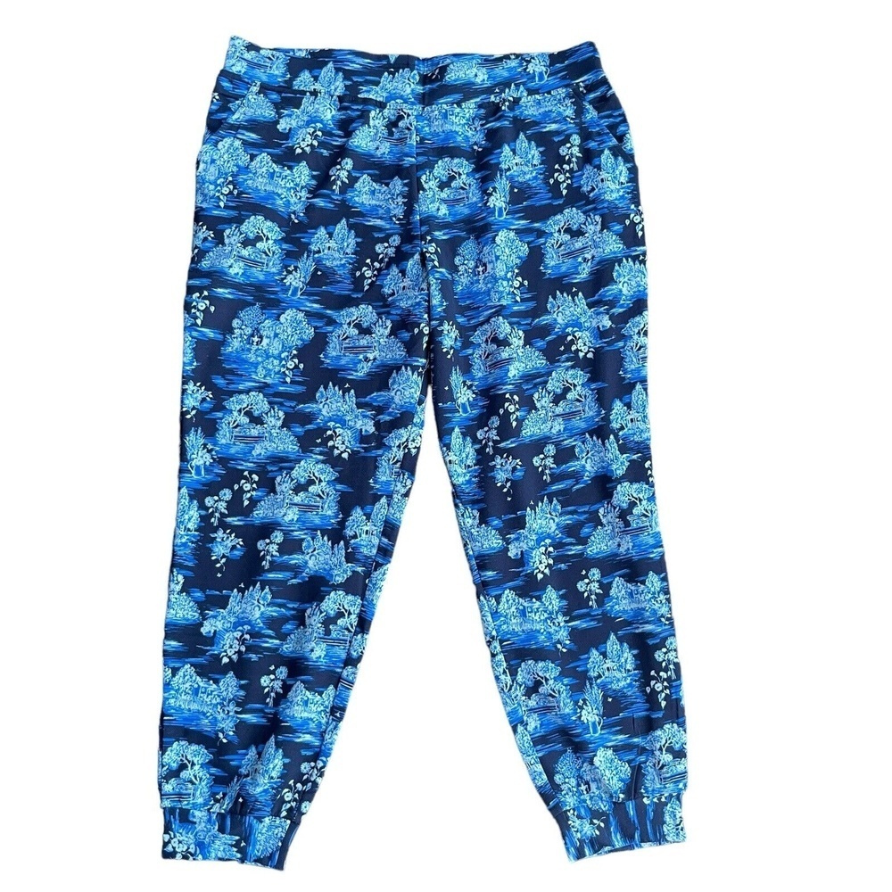 LOGO Lounge by Lori Goldstein Joggers Floral Print French Terry Blue Women?s L